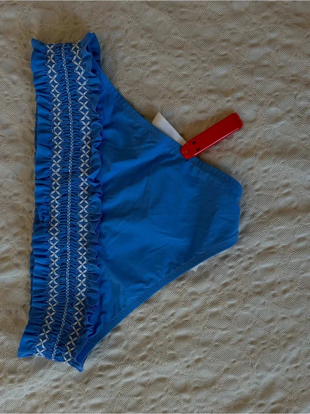 Tory Burch Blue with White Smocked Ruffle Bikini Bottom